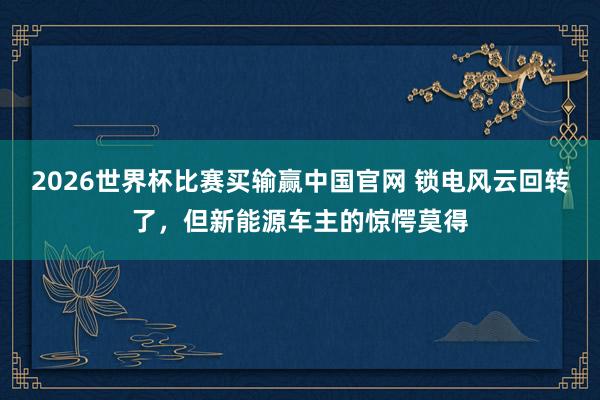 2026世界杯比赛买输赢中国官网 锁电风云回转了，但新能源车主的惊愕莫得