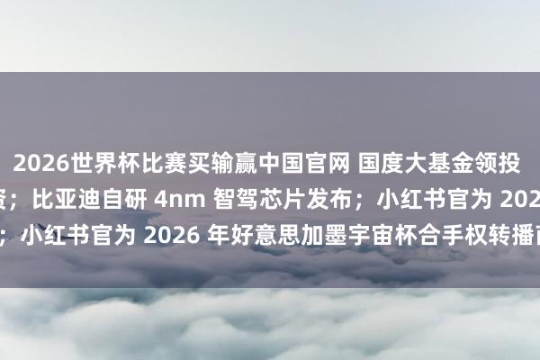 2026世界杯比赛买输赢中国官网 国度大基金领投 DeepSeek 首轮融资；比亚迪自研 4nm 智驾芯片发布；小红书官为 2026 年好意思加墨宇宙杯合手权转播商｜Do早报